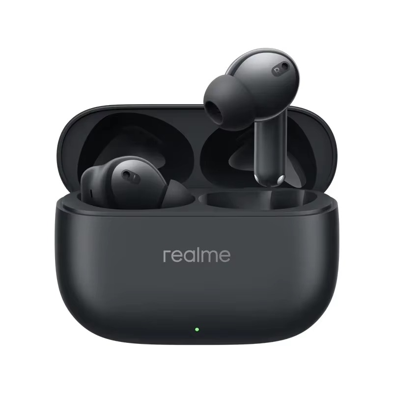 Realme wireless Bluetooth earbuds in black with charging case