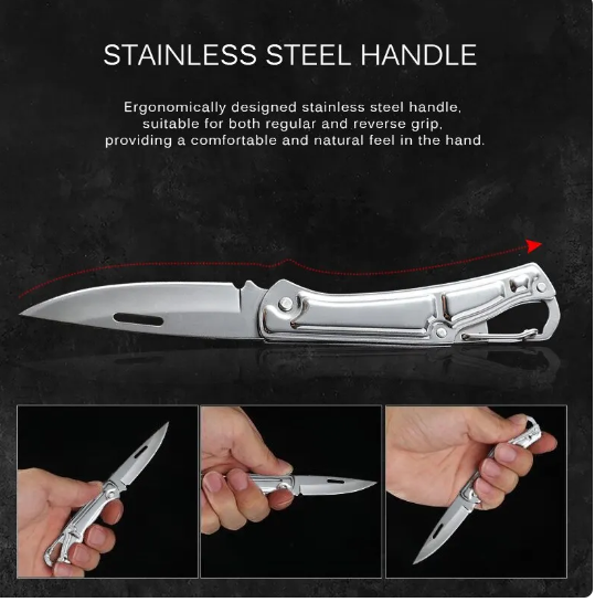 Compact Stainless Steel Folding Fruit Knife with Non-Slip Handle - Outdoor & Kitchen