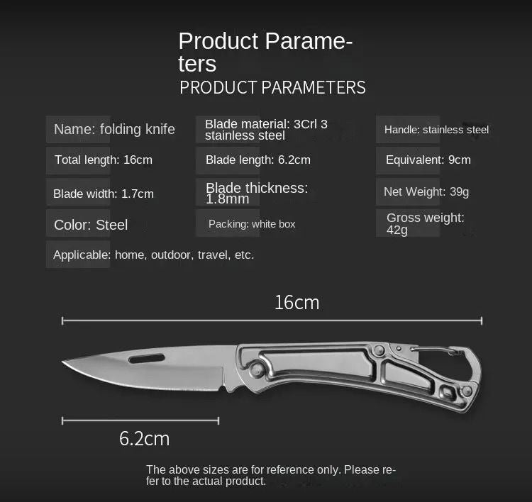 Compact Stainless Steel Folding Fruit Knife with Non-Slip Handle - Outdoor & Kitchen