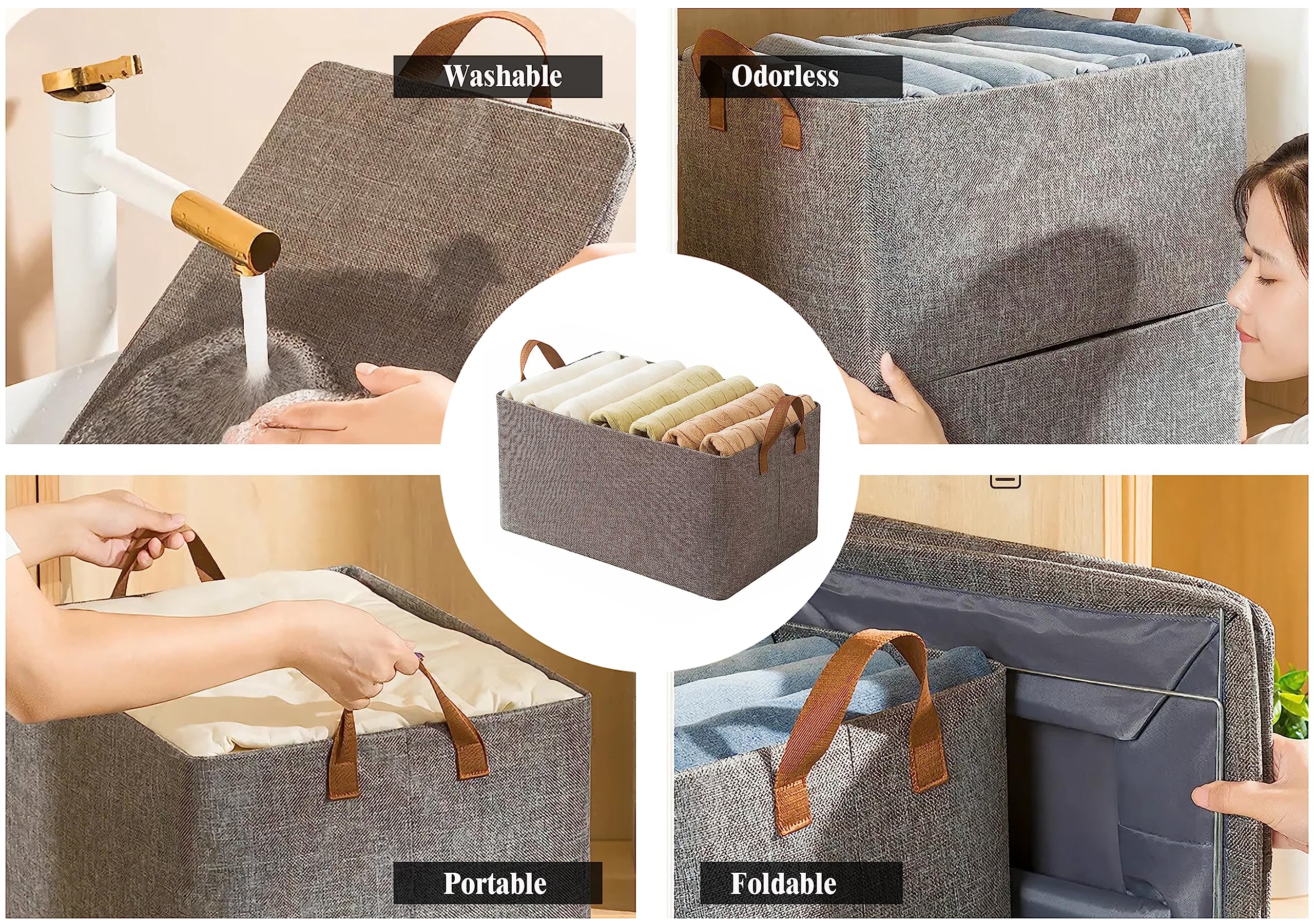 Jaza Keja Foldable Fabric Storage Organizer Box with Steel Frame, Gray