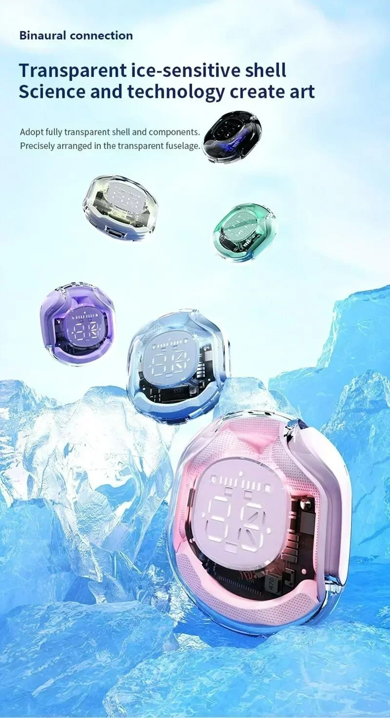 Air39 Transparent TWS Bluetooth Earbuds with 7LED Display HiFi Sound