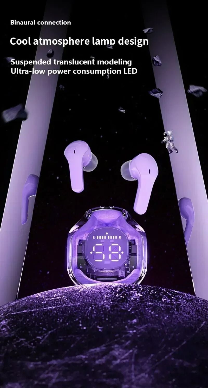 Air39 Transparent TWS Bluetooth Earbuds with 7LED Display HiFi Sound