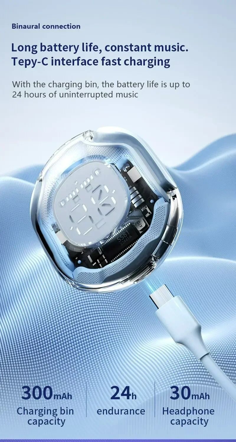 Air39 Transparent TWS Bluetooth Earbuds with 7LED Display HiFi Sound