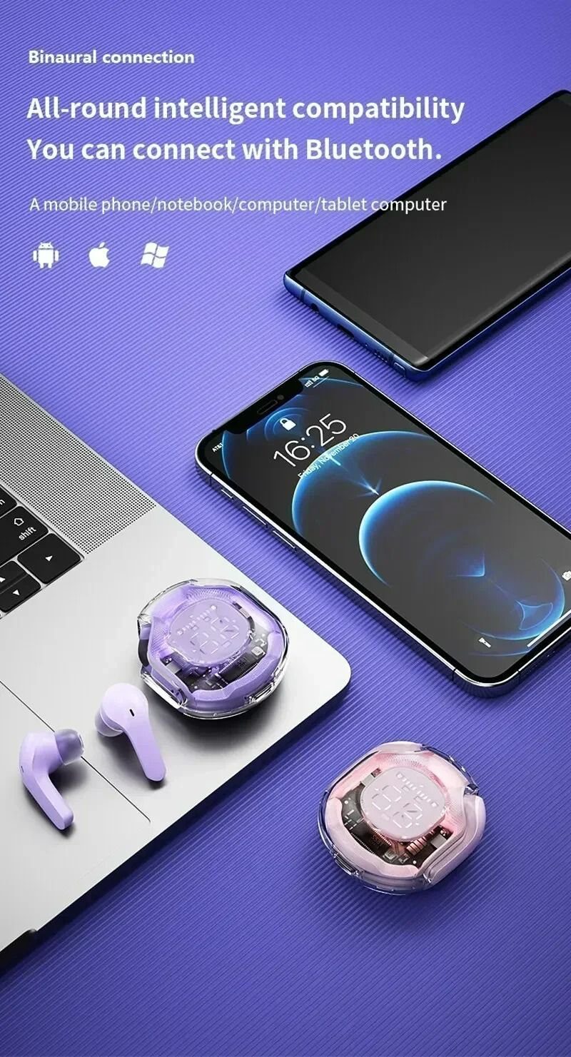 Air39 Transparent TWS Bluetooth Earbuds with 7LED Display HiFi Sound