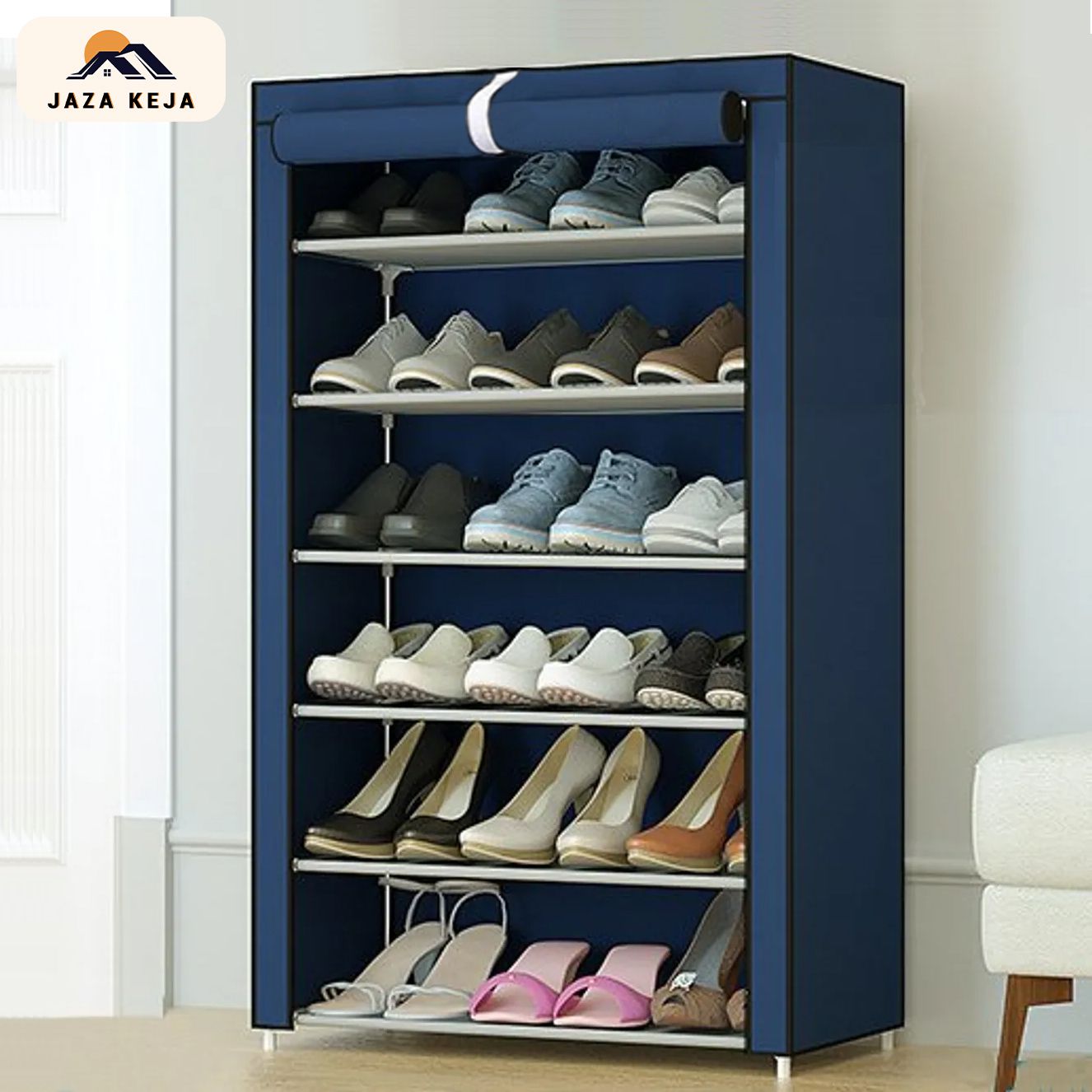 Jaza Keja 6-Tier Dustproof Shoe Rack, Freestanding Easy Assembly Storage Organizer