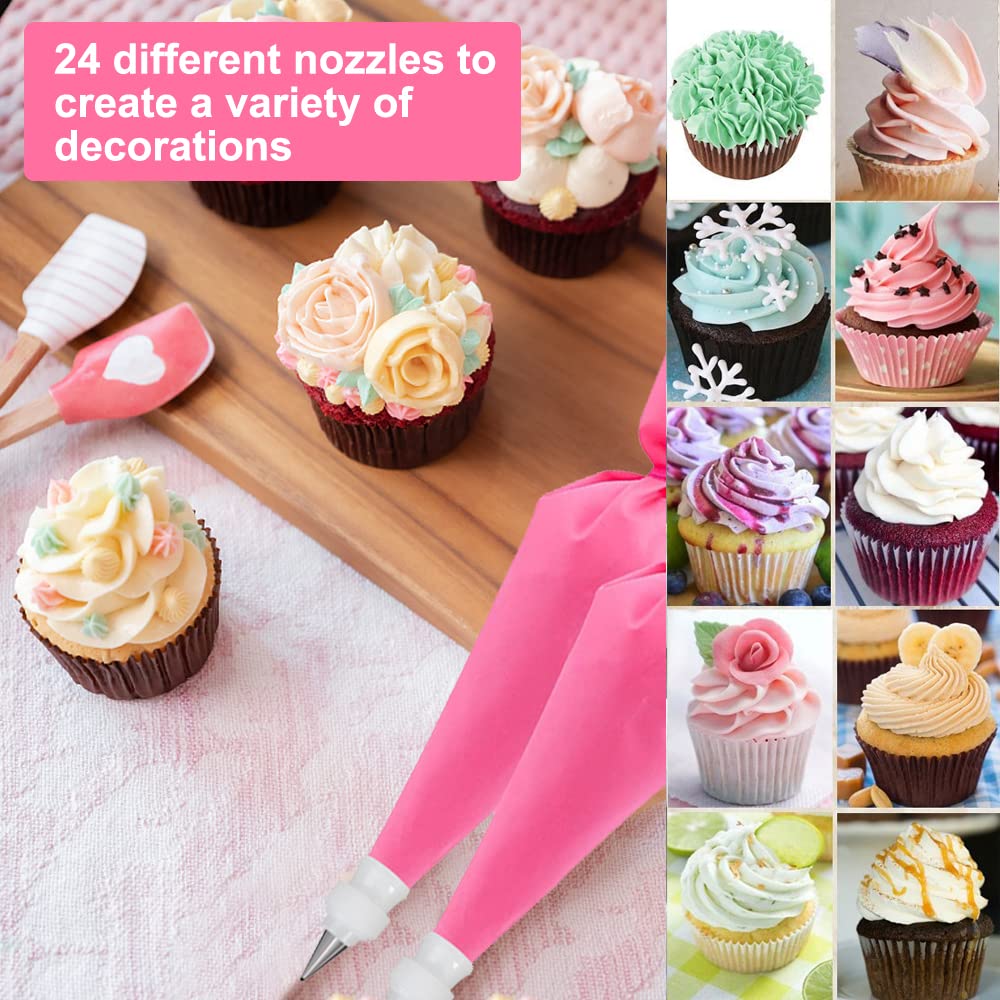 36-Piece Rose Pastry Nozzle Set: Stainless Steel Icing Tips & Silicone Bags