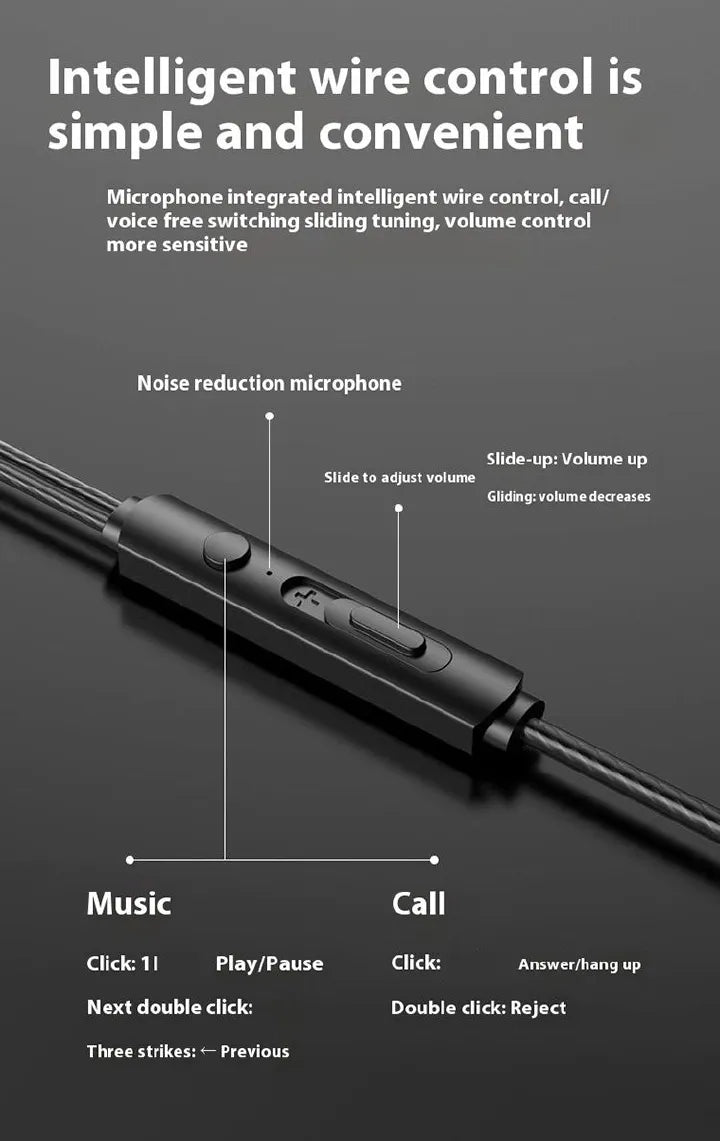 3.5mm Wired Earphones: HIFI Bass, In-Ear Stereo, Mic for Gaming & Sports