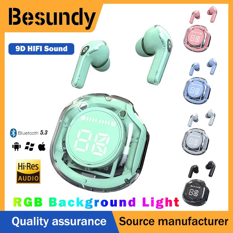 Air39 Transparent TWS Bluetooth Earbuds with 7LED Display HiFi Sound