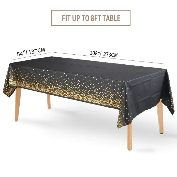 Disposable Gold Dot Confetti PEVA Tablecloth for Rectangle Party Tables