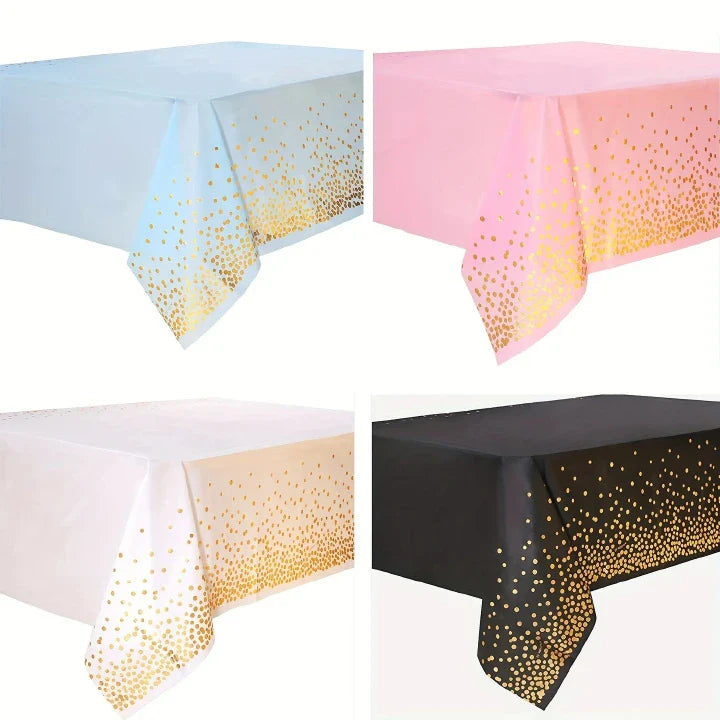 Disposable Gold Dot Confetti PEVA Tablecloth for Rectangle Party Tables