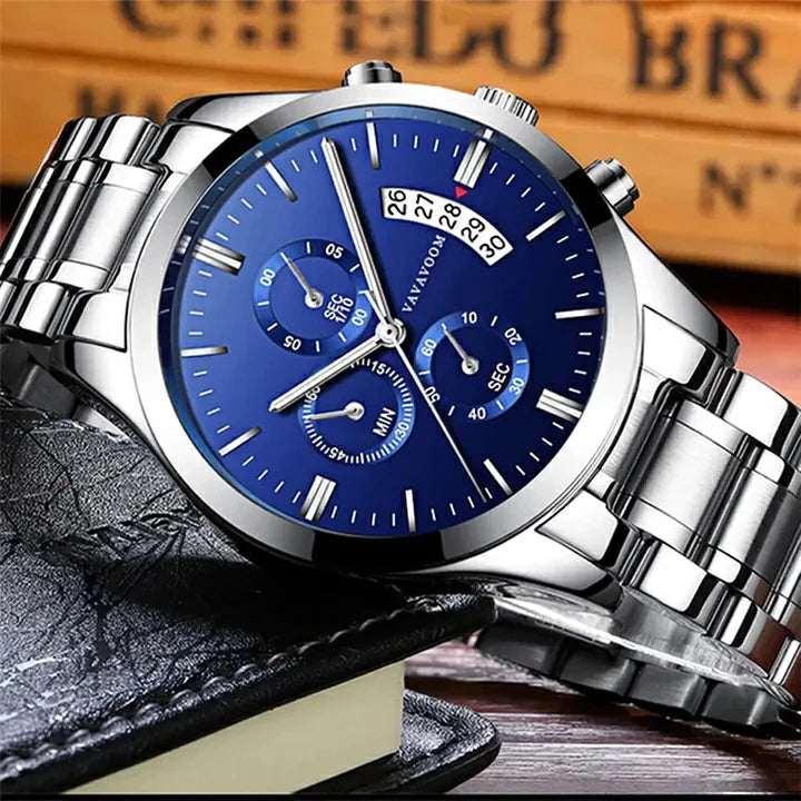 Men's Luxury Stainless Steel Quartz Watch, Date Display, Business Style