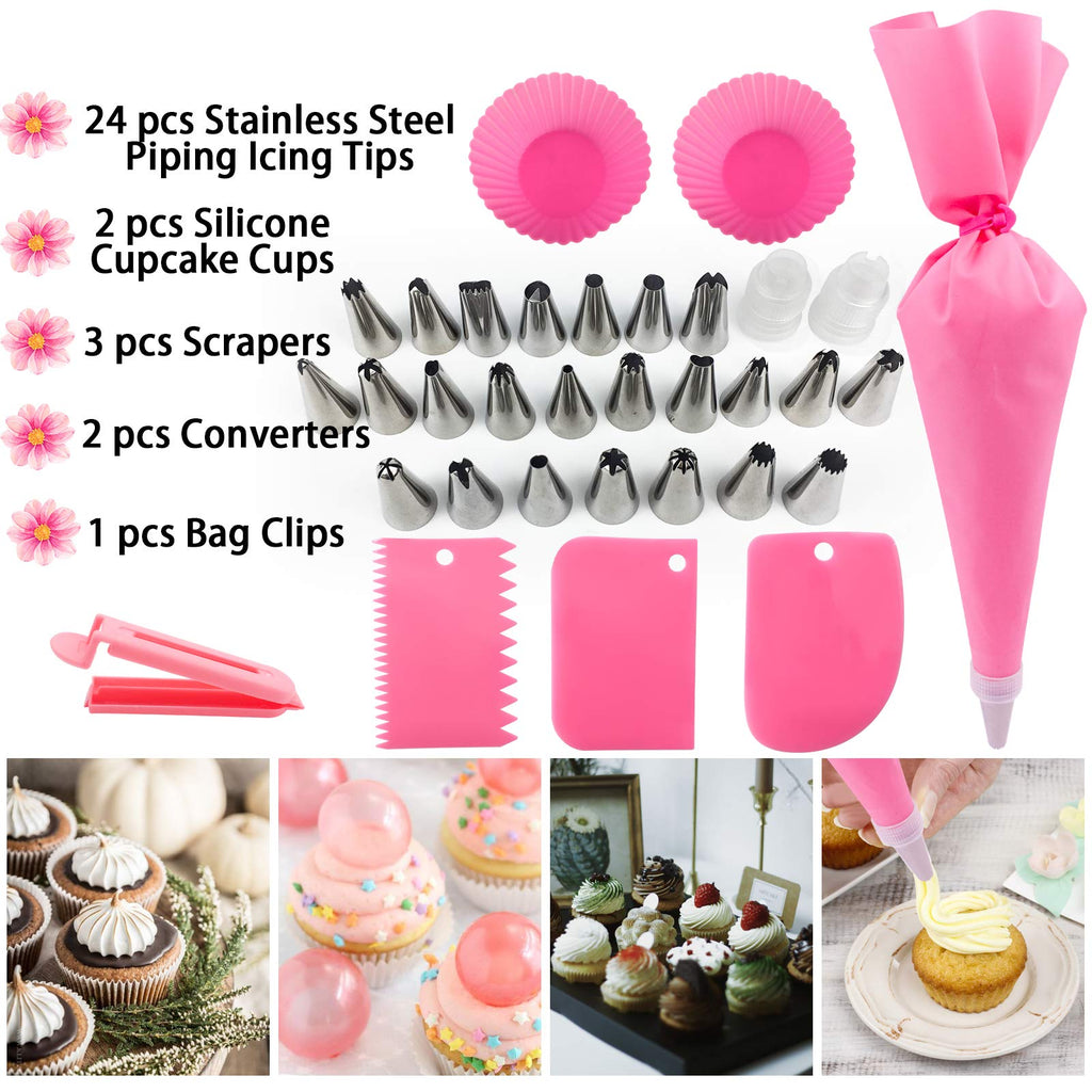 36-Piece Rose Pastry Nozzle Set: Stainless Steel Icing Tips & Silicone Bags