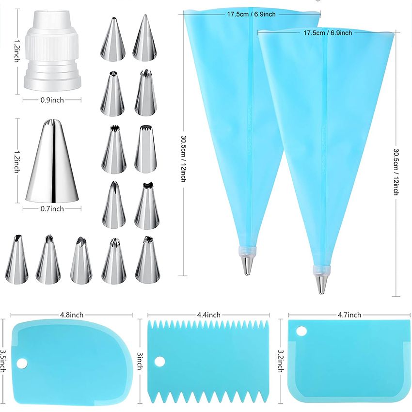 20-Piece DIY Cake Decorating Kit: Icing Piping Nozzles, Pastry Bags, Cupcake Tips