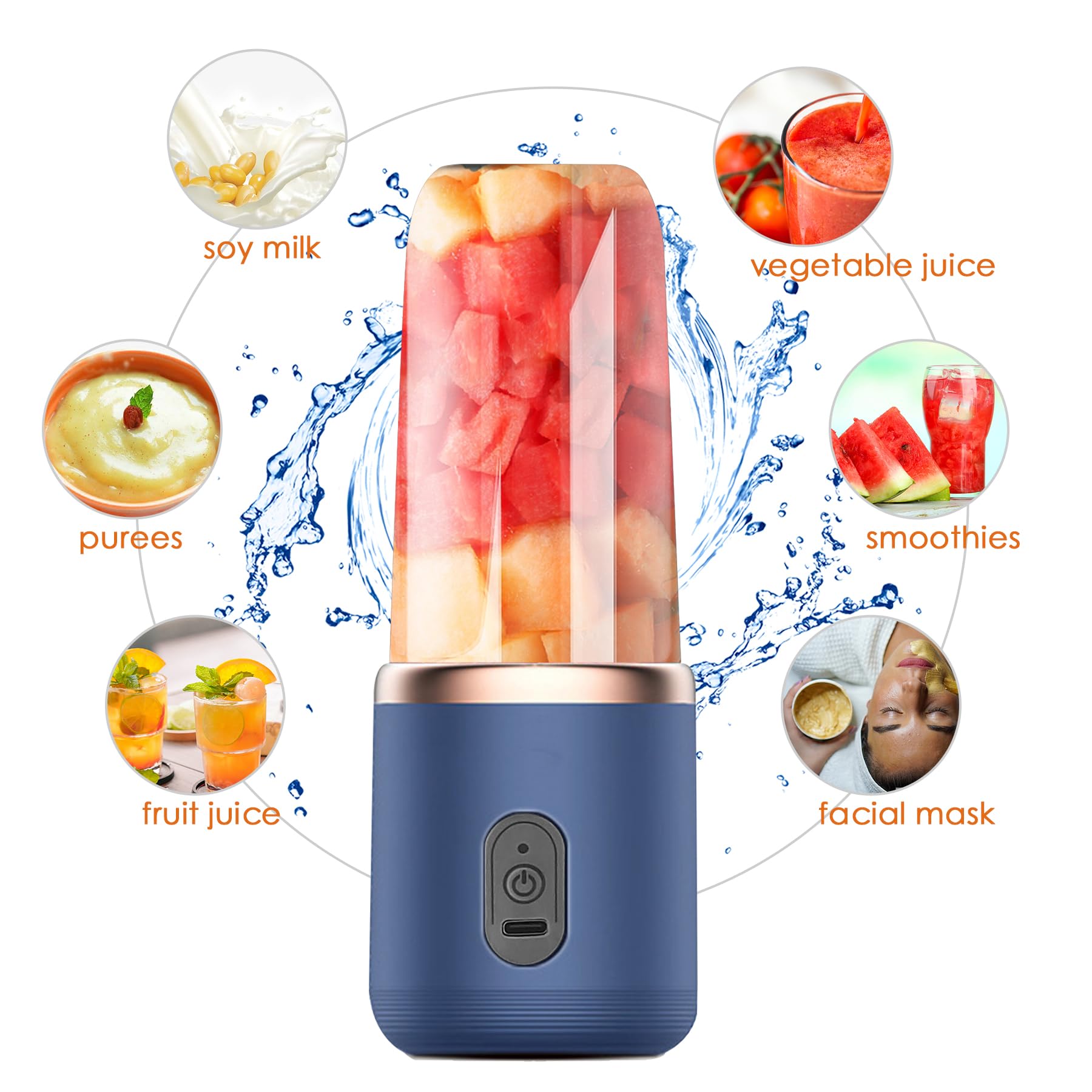 UPHUI Portable USB Rechargeable Blender: 6-Blade Mini Juicer for Shakes & Smoothies