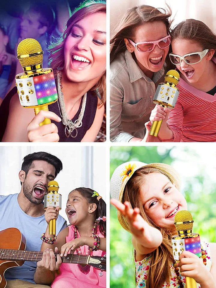 Professional Wireless Karaoke Microphone with LED Lights, Studio, Home KTV