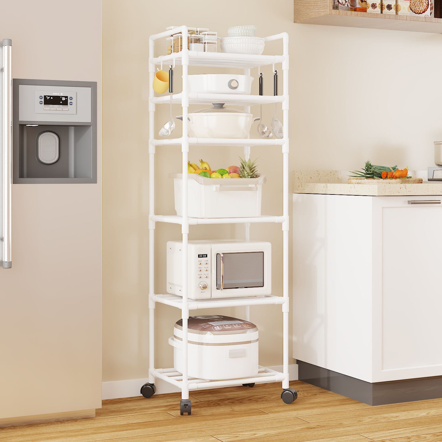Multifunctional Floor Standing Multi-Tier Kitchen Storage Rack for Home & Bath