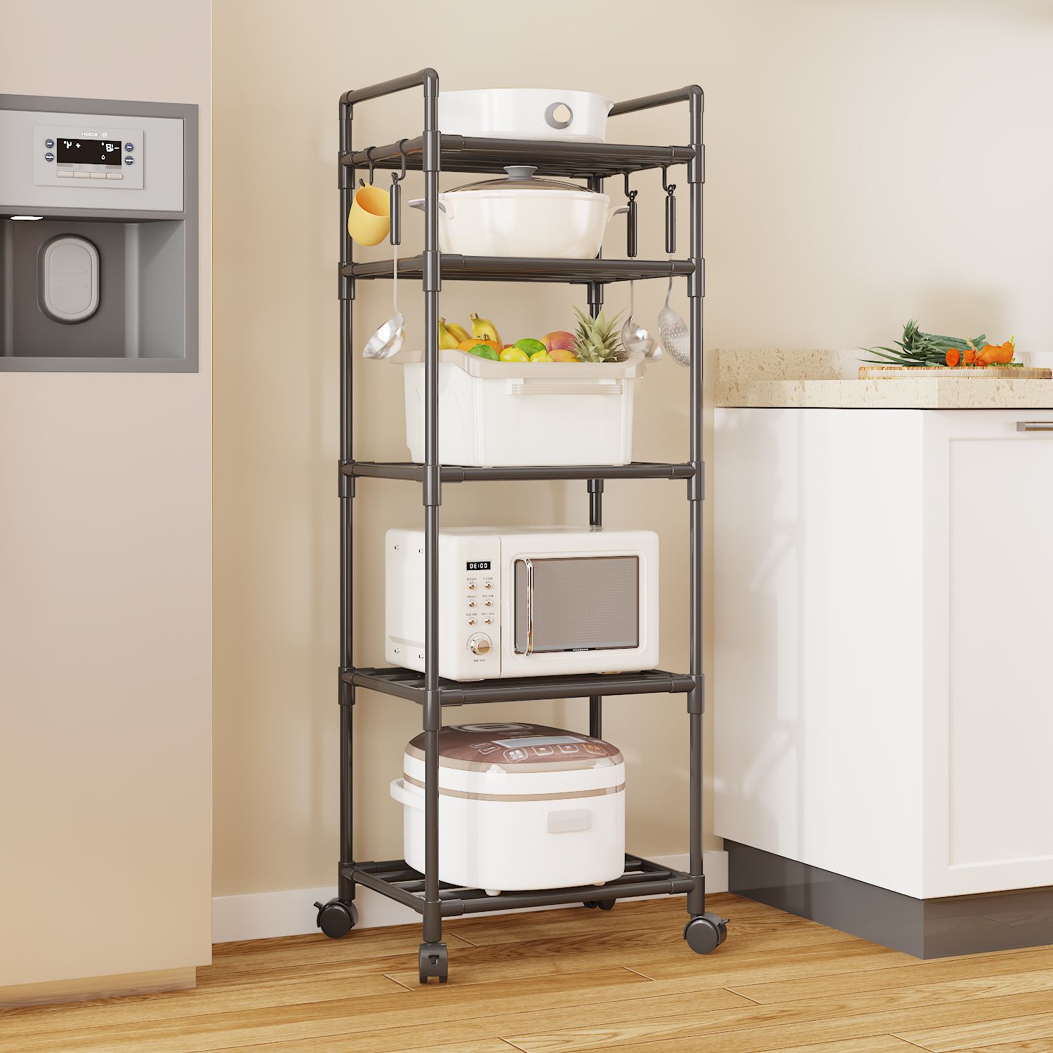 Multifunctional Floor Standing Multi-Tier Kitchen Storage Rack for Home & Bath
