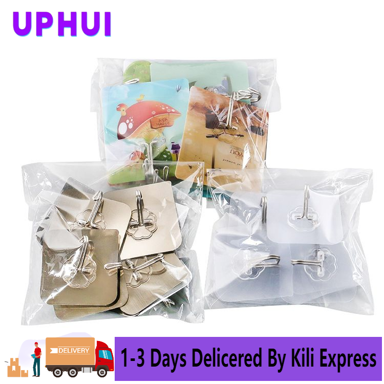 UPHUI 10-Piece Extra Large Heavy-Duty Waterproof Sticky Hooks - No-Drill Wall Mount
