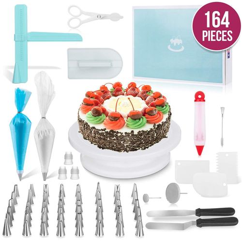 164-Piece Ultimate Cake Decorating Kit with Rotating Stand & Baking Tools
