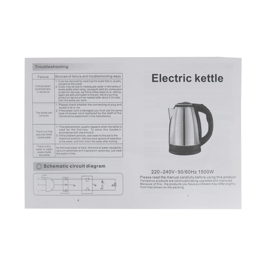 IPCONE 2L 1500W Stainless Steel Cordless Electric Kettle for Fast Boiling Water