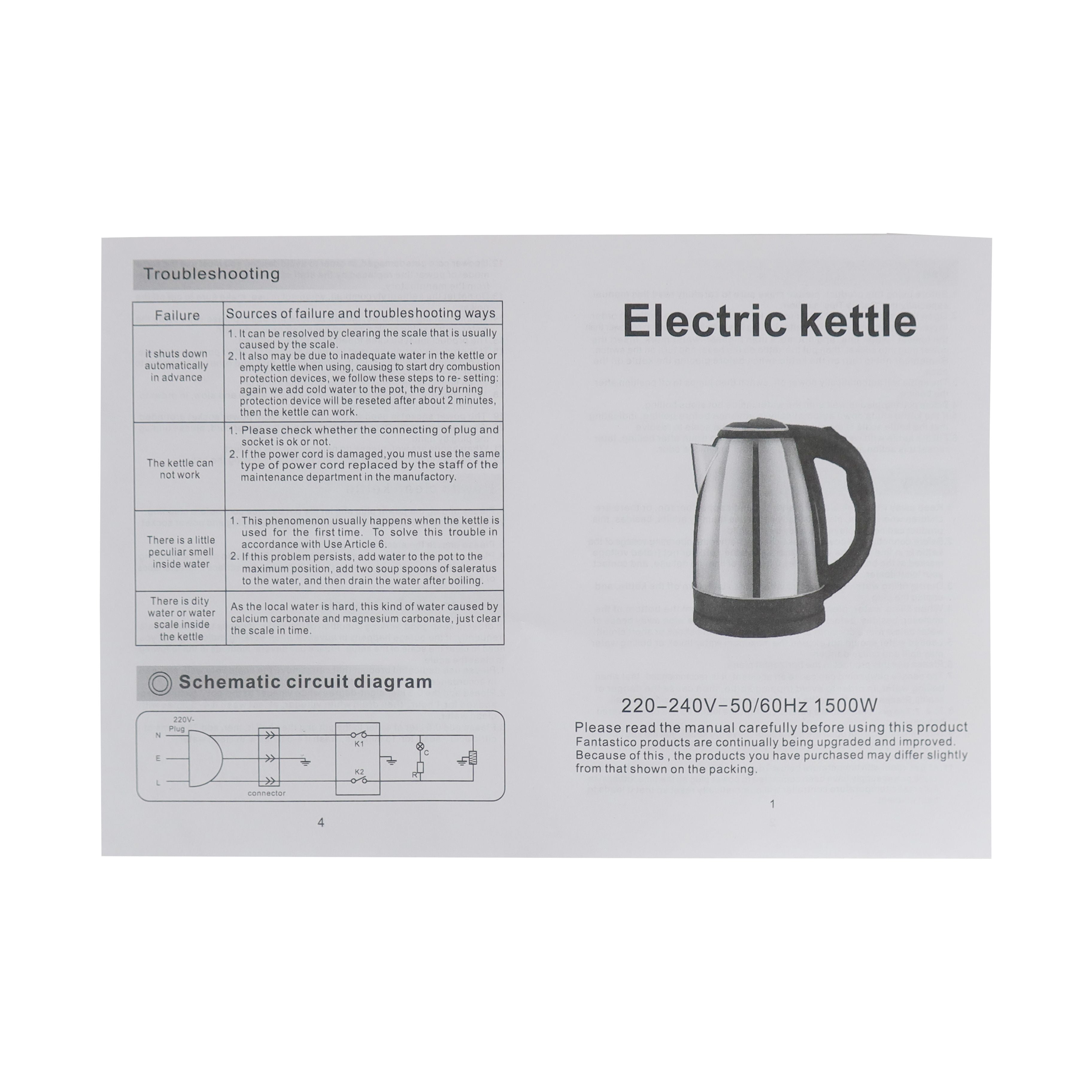 IPCONE 2L 1500W Stainless Steel Cordless Electric Kettle for Fast Boiling Water