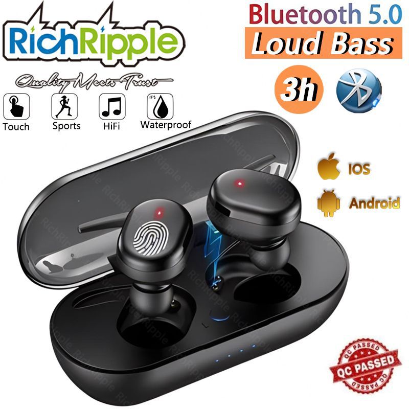 RichRipple RR30 Y30 Wireless Bluetooth Stereo Earbuds: Mic, Touch Control, Charging Case