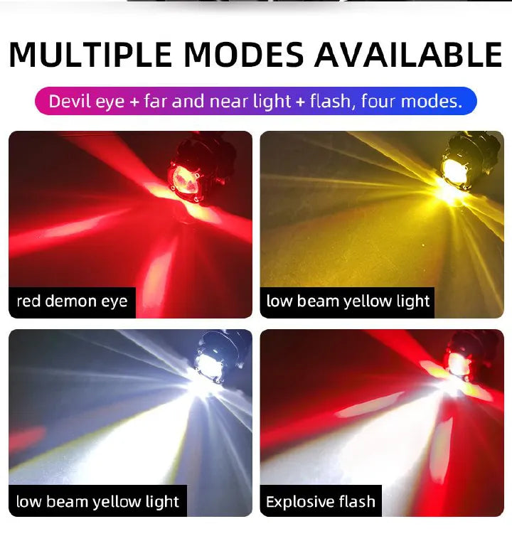 High Brightness Universal Motorcycle LED Headlight Fog Light Pair - Strobe, Waterproof
