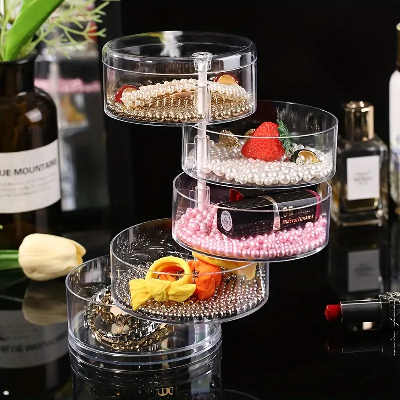 Elegant 3-Tier Rotating Jewelry Organizer Box, Clear Plastic 360° Swivel Display
