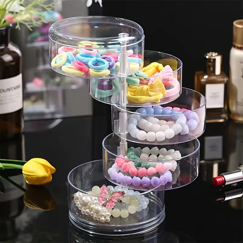 Elegant 3-Tier Rotating Jewelry Organizer Box, Clear Plastic 360° Swivel Display