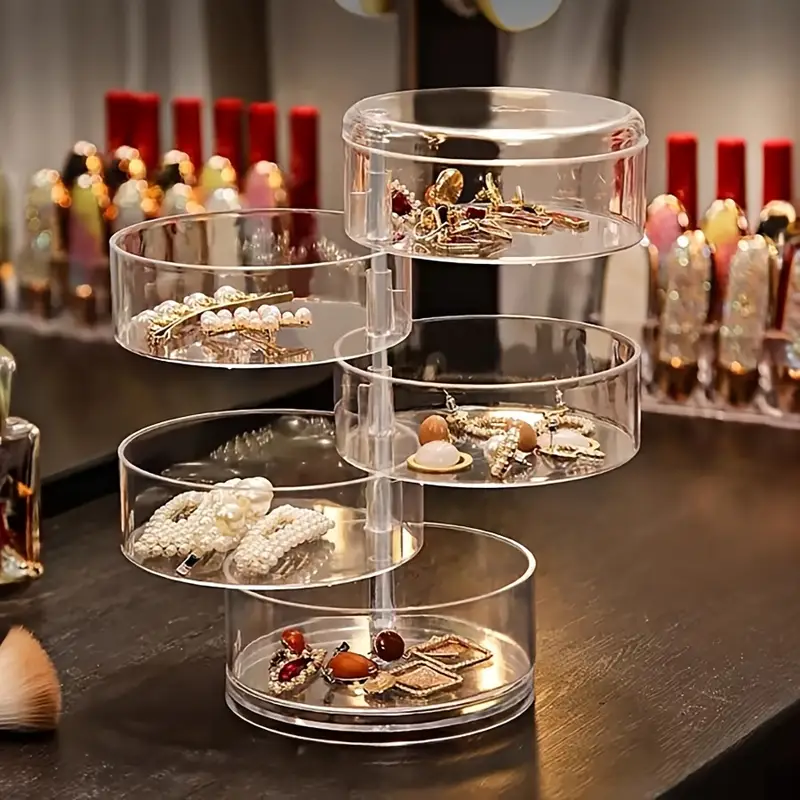Elegant 3-Tier Rotating Jewelry Organizer Box, Clear Plastic 360° Swivel Display