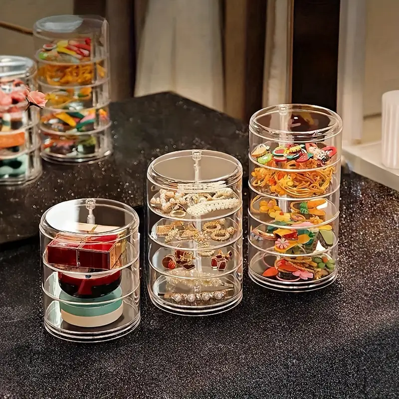 Elegant 3-Tier Rotating Jewelry Organizer Box, Clear Plastic 360° Swivel Display