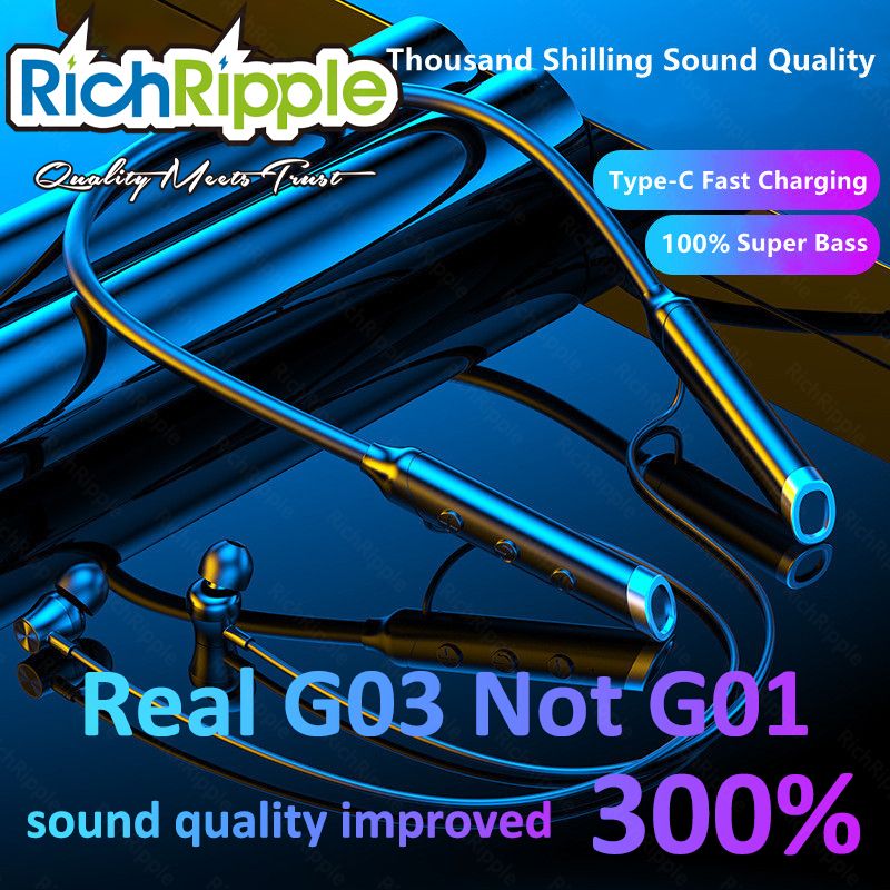 RichRipple G03 Wireless Bluetooth Sports Neckband Earphones with Magnetic Voice Assistant