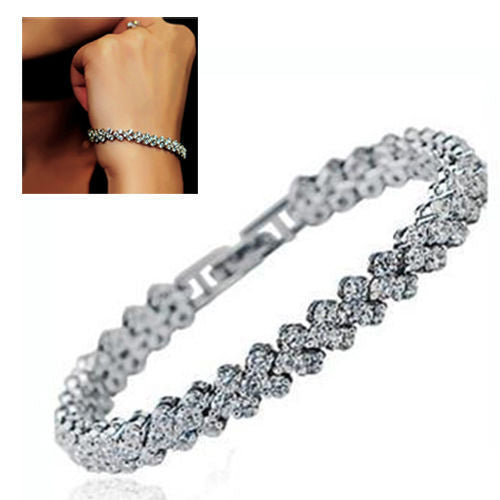 Elegant Rose Gold Roman Crystal Heart Chain Women's Bracelet - Fashion Bangle