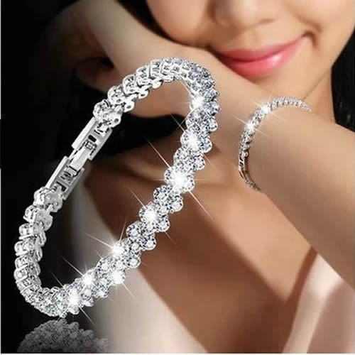 Elegant Rose Gold Roman Crystal Heart Chain Women's Bracelet - Fashion Bangle