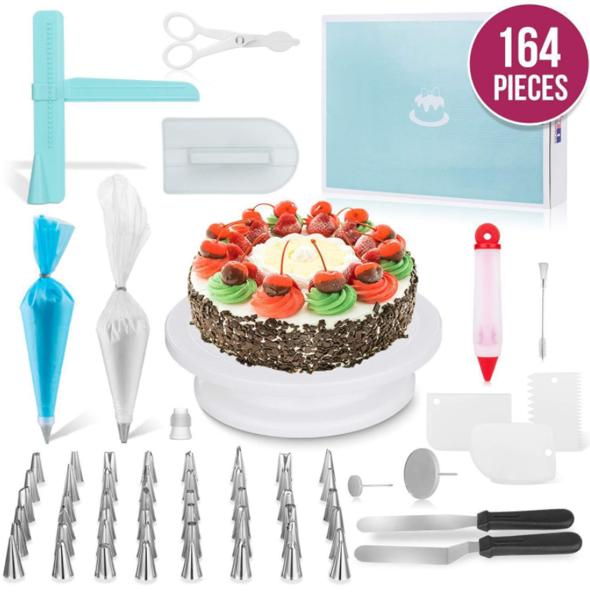 164-Piece Ultimate Cake Decorating Kit with Rotating Stand & Baking Tools