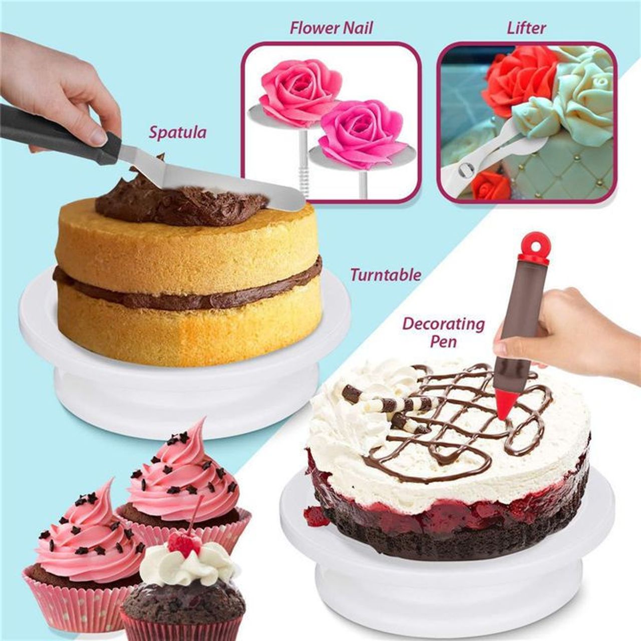 164-Piece Ultimate Cake Decorating Kit with Rotating Stand & Baking Tools