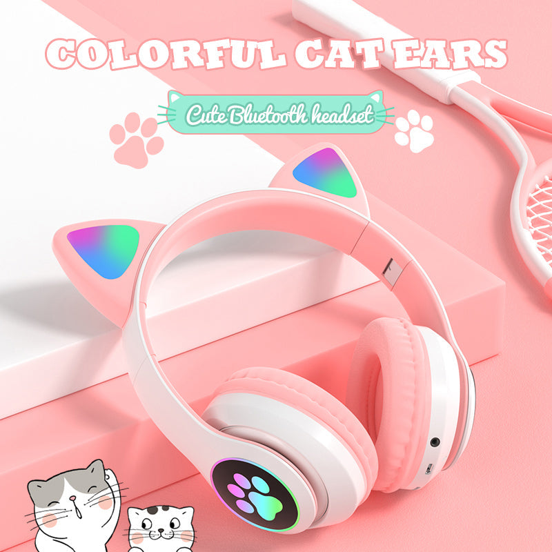 Vedo Flash Lamp Cute Cat Ears Bluetooth 5.0 Wireless Kids Headphones with Mic