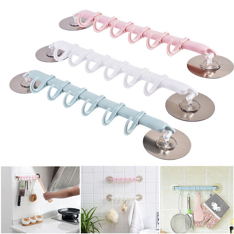 Adhesive Wall Mounted Multifunction Organizer Rack with Hooks for Bathroom Kitchen