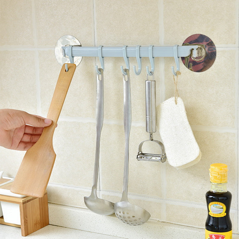 Adhesive Wall Mounted Multifunction Organizer Rack with Hooks for Bathroom Kitchen