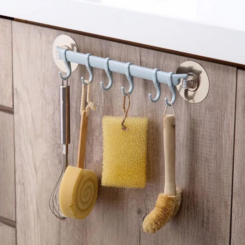 Adhesive Wall Mounted Multifunction Organizer Rack with Hooks for Bathroom Kitchen