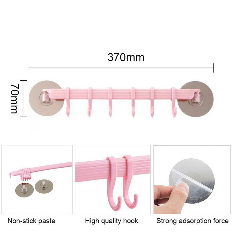 Adhesive Wall Mounted Multifunction Organizer Rack with Hooks for Bathroom Kitchen