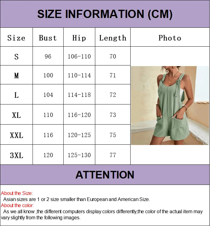 Fashion Women's Jumpsuit Summer 2024 Strappy Sleeveless Casual Loose Solid With Pockets Short Overalls Office Ladies Streetwear