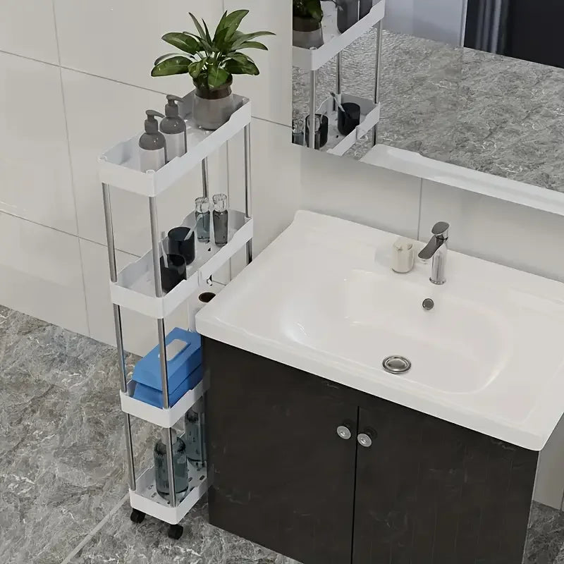 3-layer Ultra-thin Rolling Storage Cart Multi-function Storage Rack With Sliding Shelves Kitchen Bathroom Floor Mounted