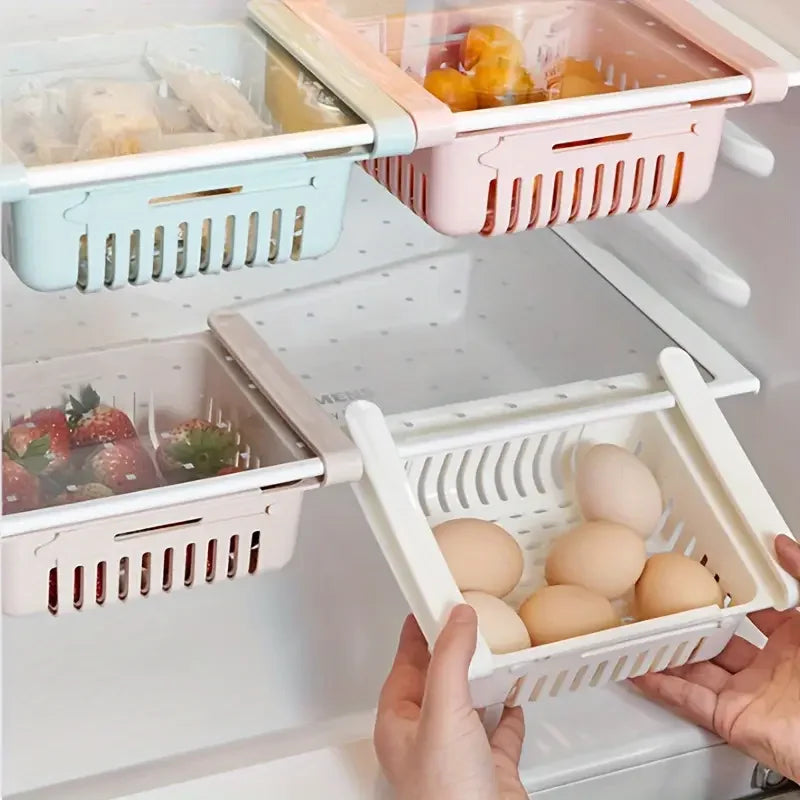 Expandable Kitchen Refrigerator Storage Rack Multifunctional Drawer Storage Basket with Drainage Function