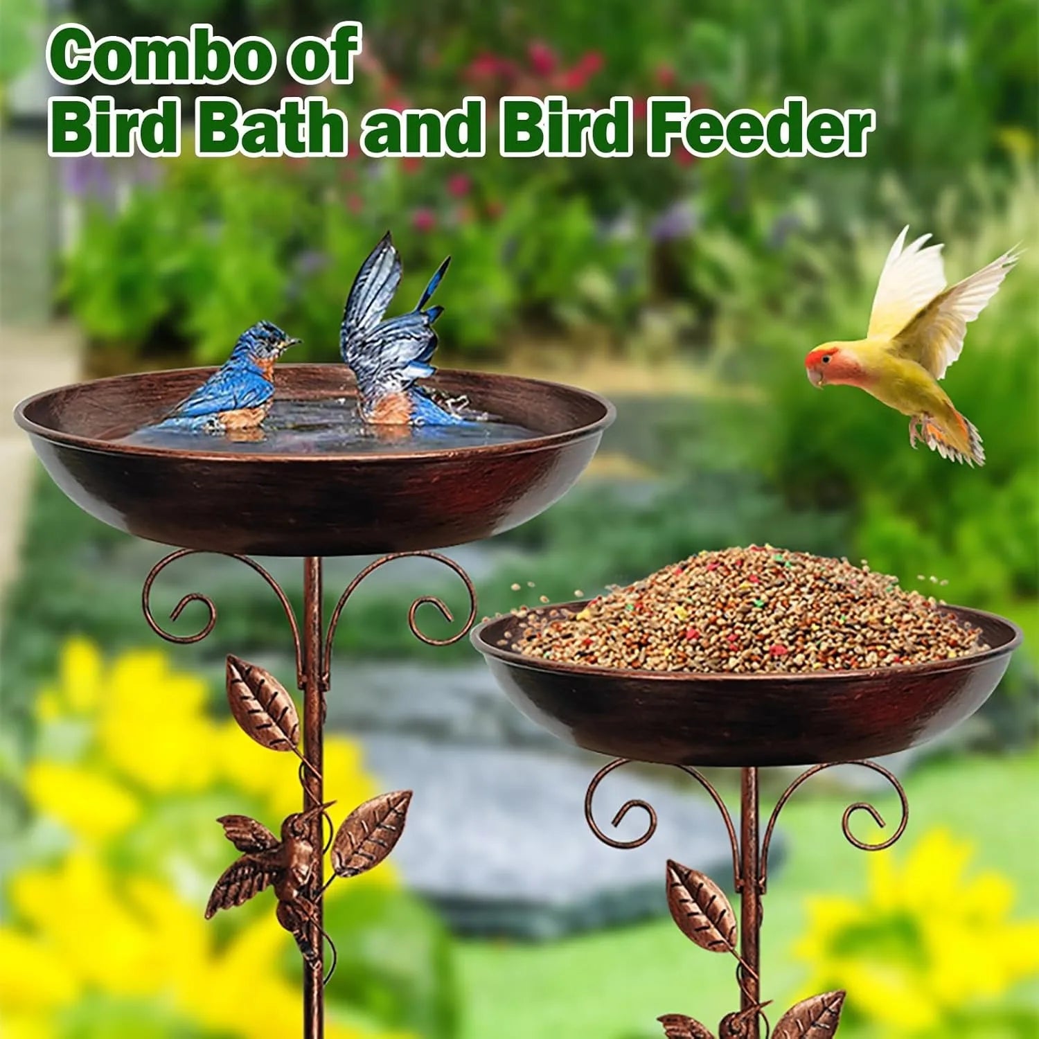 Garden Birdbath Sturdy Iron Outdoor Bird Bath for Outside Vintage Standing Birdbath Bowl for Outdoor Garden Patio Yard