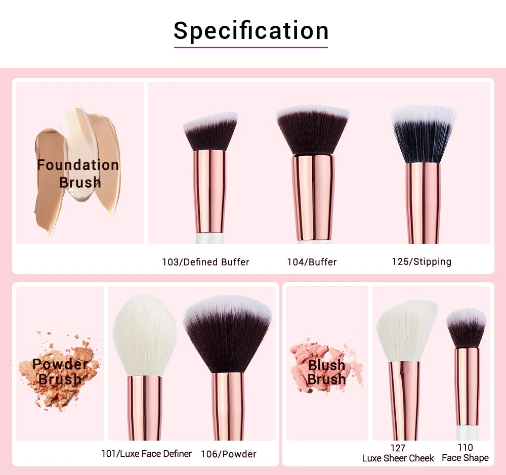 Jessup Professional Makeup brushes set ,6- 25pcs Makeup brush Natural Synthetic Foundation Powder Highlighter Pearl White T215