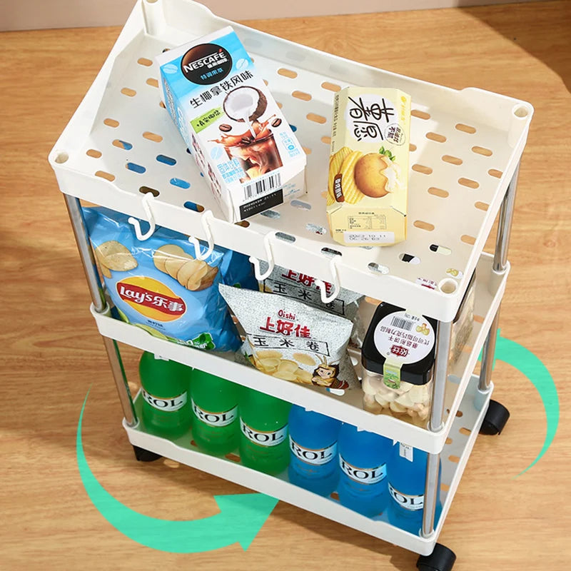 3-layer Ultra-thin Rolling Storage Cart Multi-function Storage Rack With Sliding Shelves Kitchen Bathroom Floor Mounted