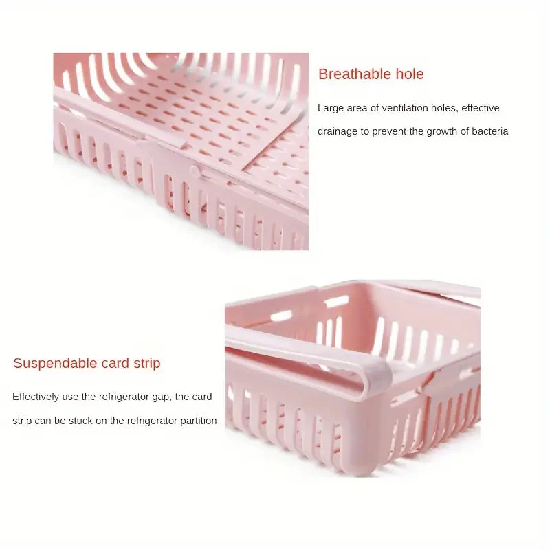 Expandable Kitchen Refrigerator Storage Rack Multifunctional Drawer Storage Basket with Drainage Function