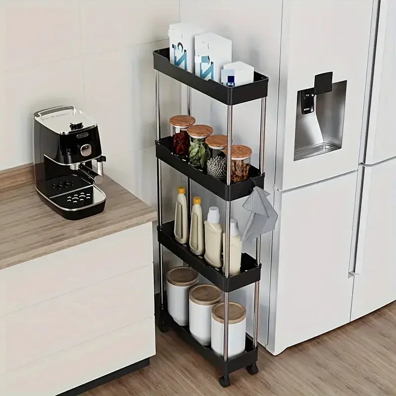 3-layer Ultra-thin Rolling Storage Cart Multi-function Storage Rack With Sliding Shelves Kitchen Bathroom Floor Mounted