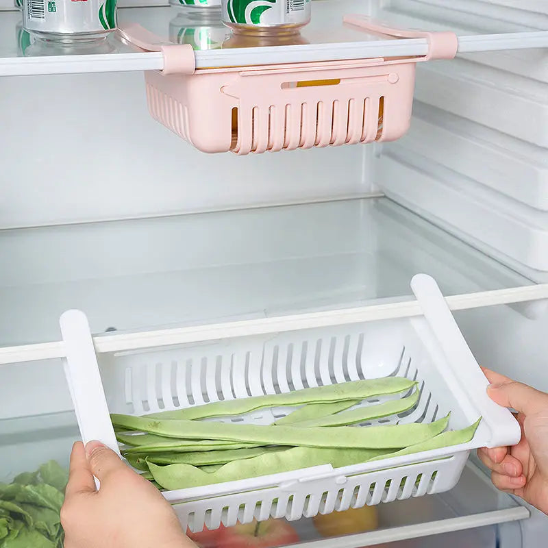 Expandable Kitchen Refrigerator Storage Rack Multifunctional Drawer Storage Basket with Drainage Function